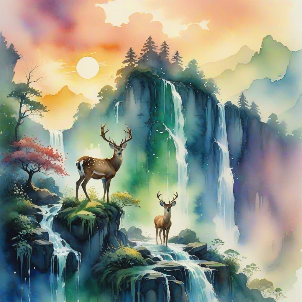 Whimsical Deer Basks in Sunset's Golden Light