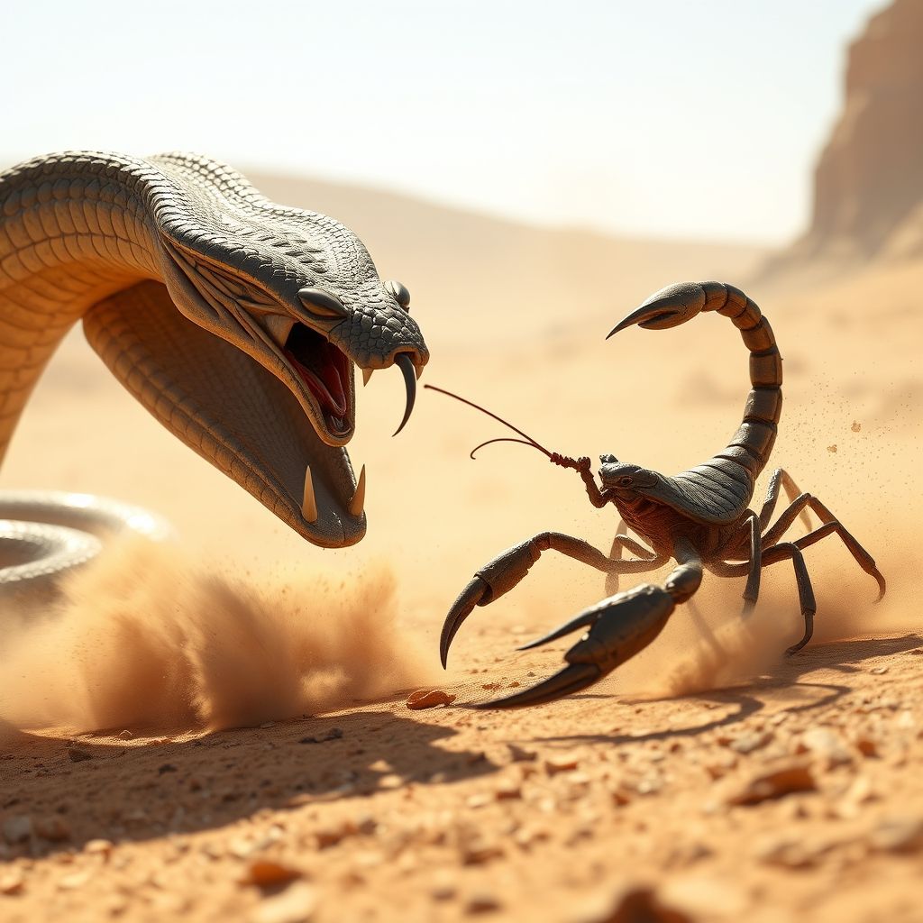 a fierce battle between a cobra and a scorpion