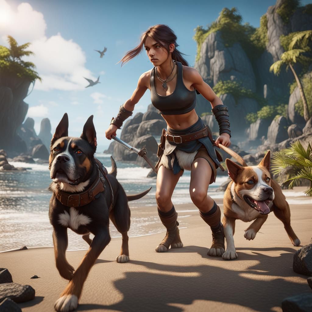 island girl fighting dogs   3D Game Cinematic Feel, Epic 3D ...