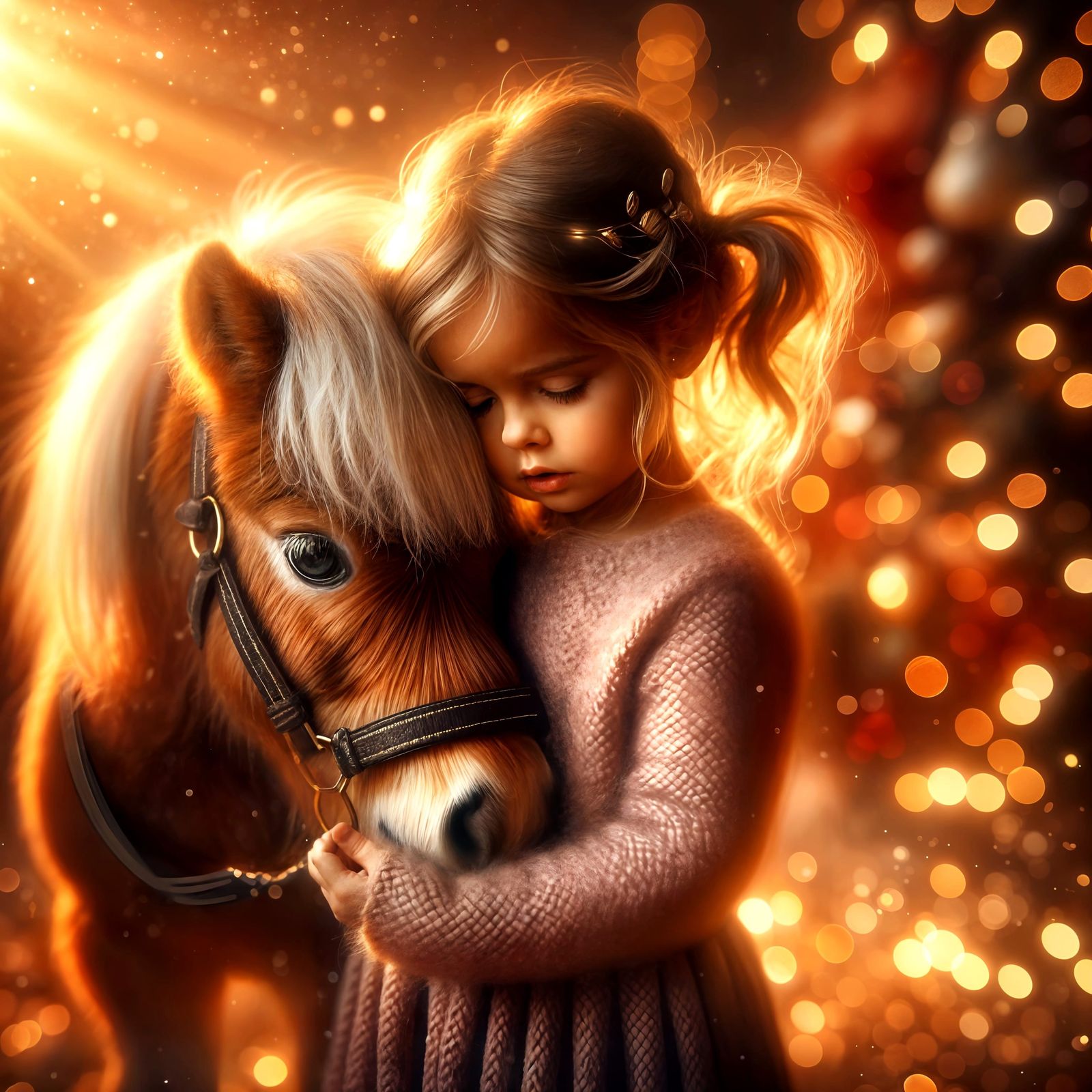 hugging a small pony