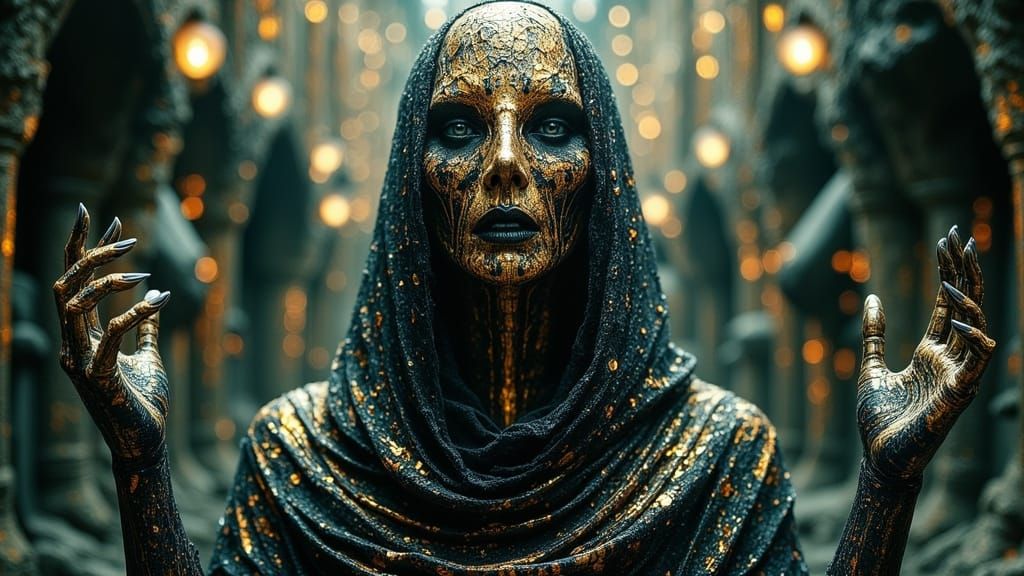 Kintsugi Nightmare. Nightmarish Kintsugi-creatures within a kintsugi-shroud and dark kintsugi-shadows-mists-and ephemeral-Kintsugi-hellspawn...