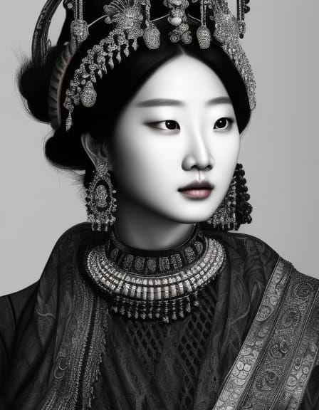 model yoon young as the high priestess, by rembrandt, black ...