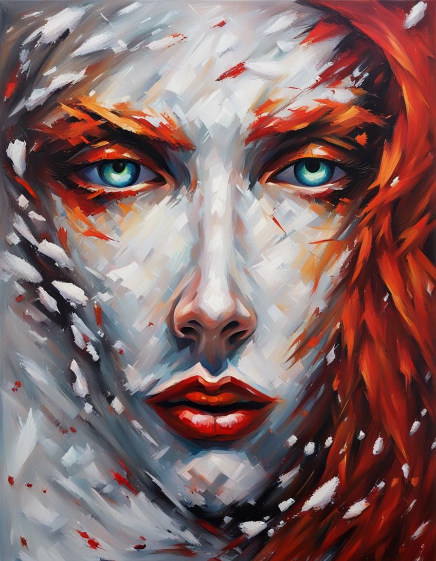Snow Angel Woman with Red Hair, Oil Painting