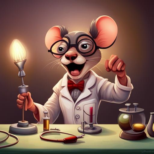 a cute mad mouse scientist in his big lab.  very detailed.