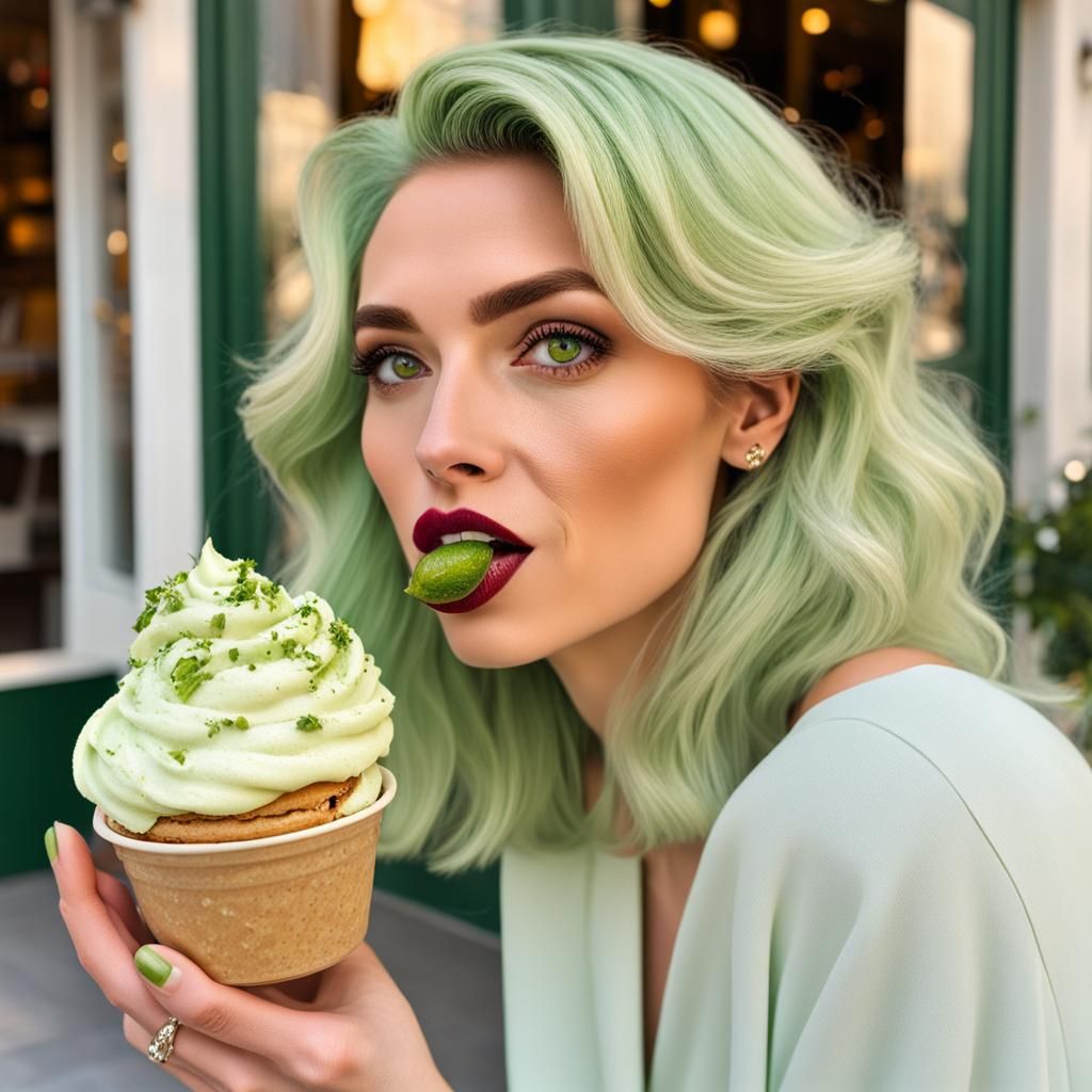 Sweet eyes enchanted Horatio, her tongue in gelato pistachio, The scoop