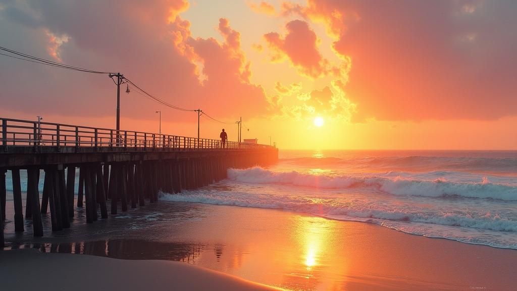 Beautiful sunrise over ocean pier
