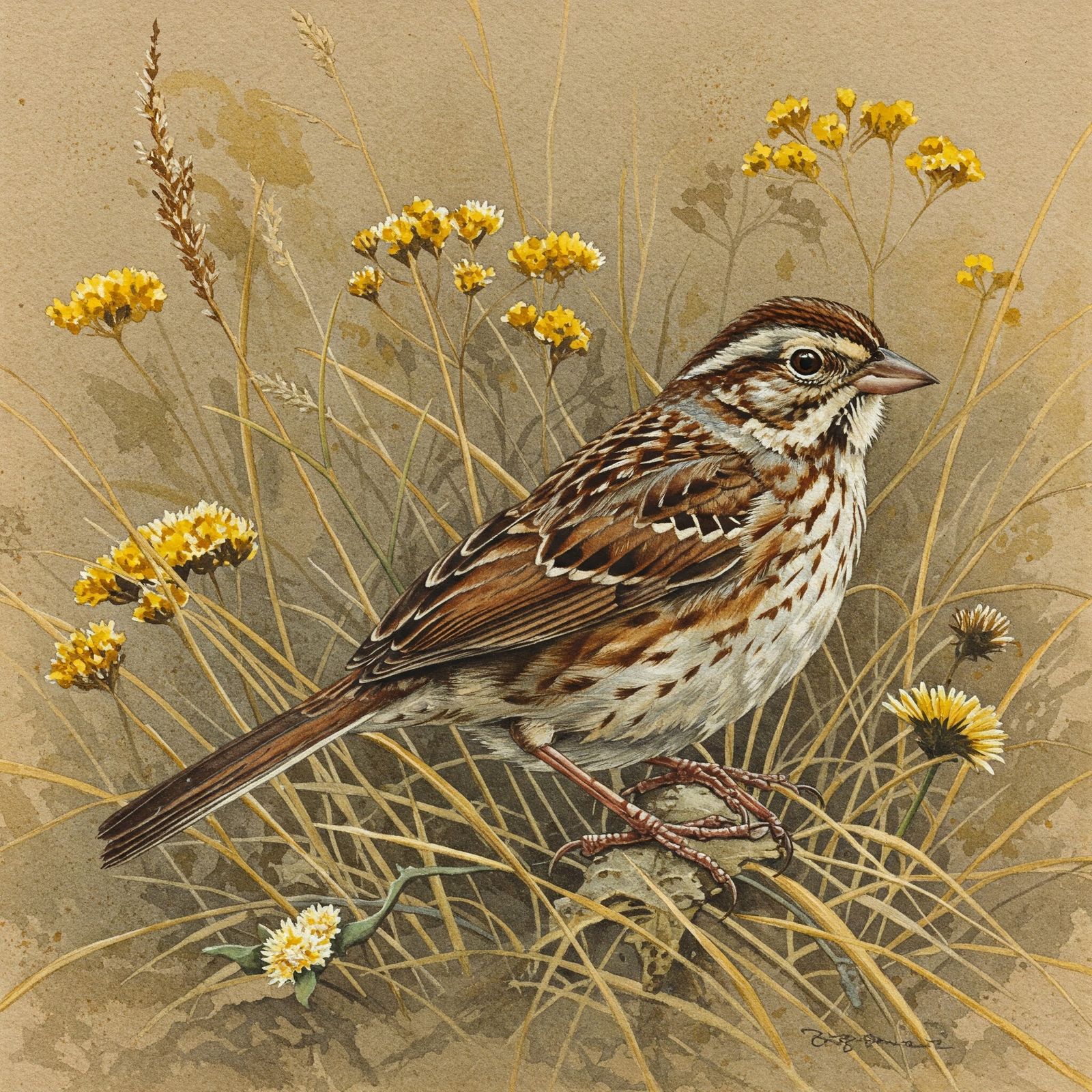 A sparrow among flowers – GE