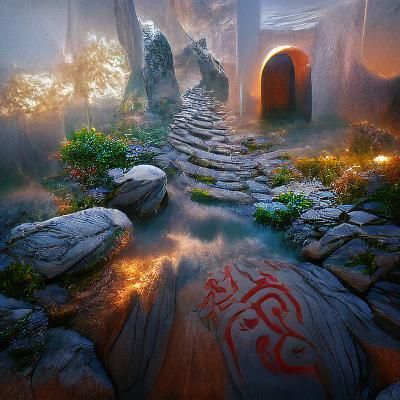 mystic path, hyperrealistic, ancient, blue and violet