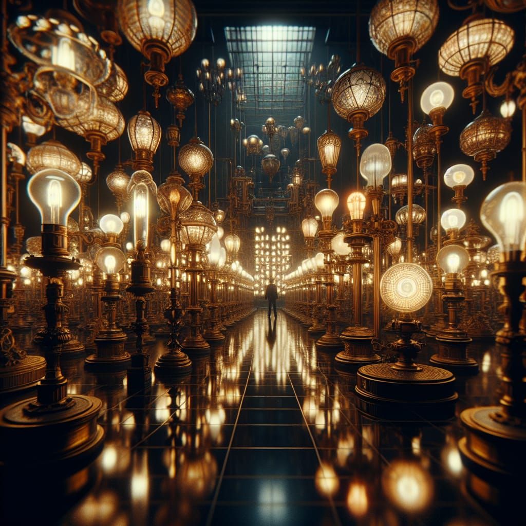 a lamp factory very big, medium shot, style by pixar soul, volumetric lighting, masterpiece, breathtaking intricate details, realistic and l...