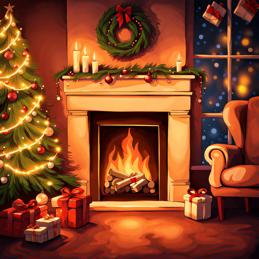 Cozy Christmas Fireplace - Subject: A cozy fireplace adorned with ...