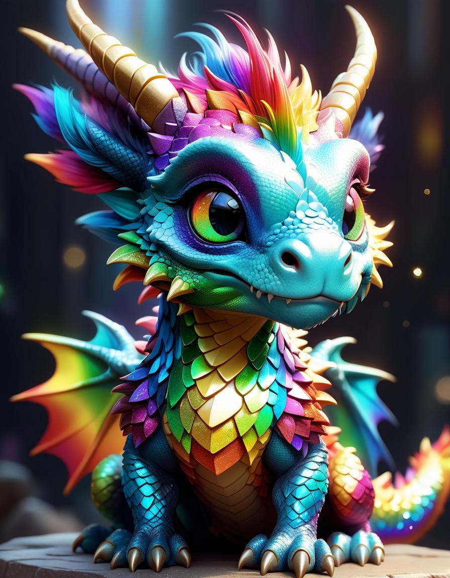 Rainbow Baby Dragon - AI Generated Artwork - NightCafe Creator