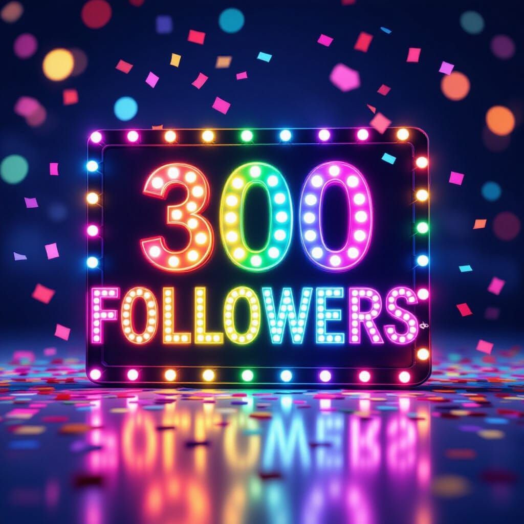 300 Followers Celebration Sign with Confetti