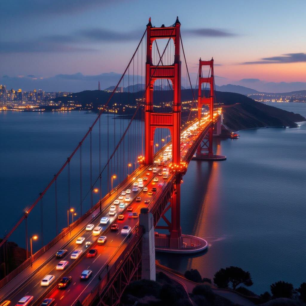 Golden Gate Bridge at Night: Cinematic Bird's Eye View