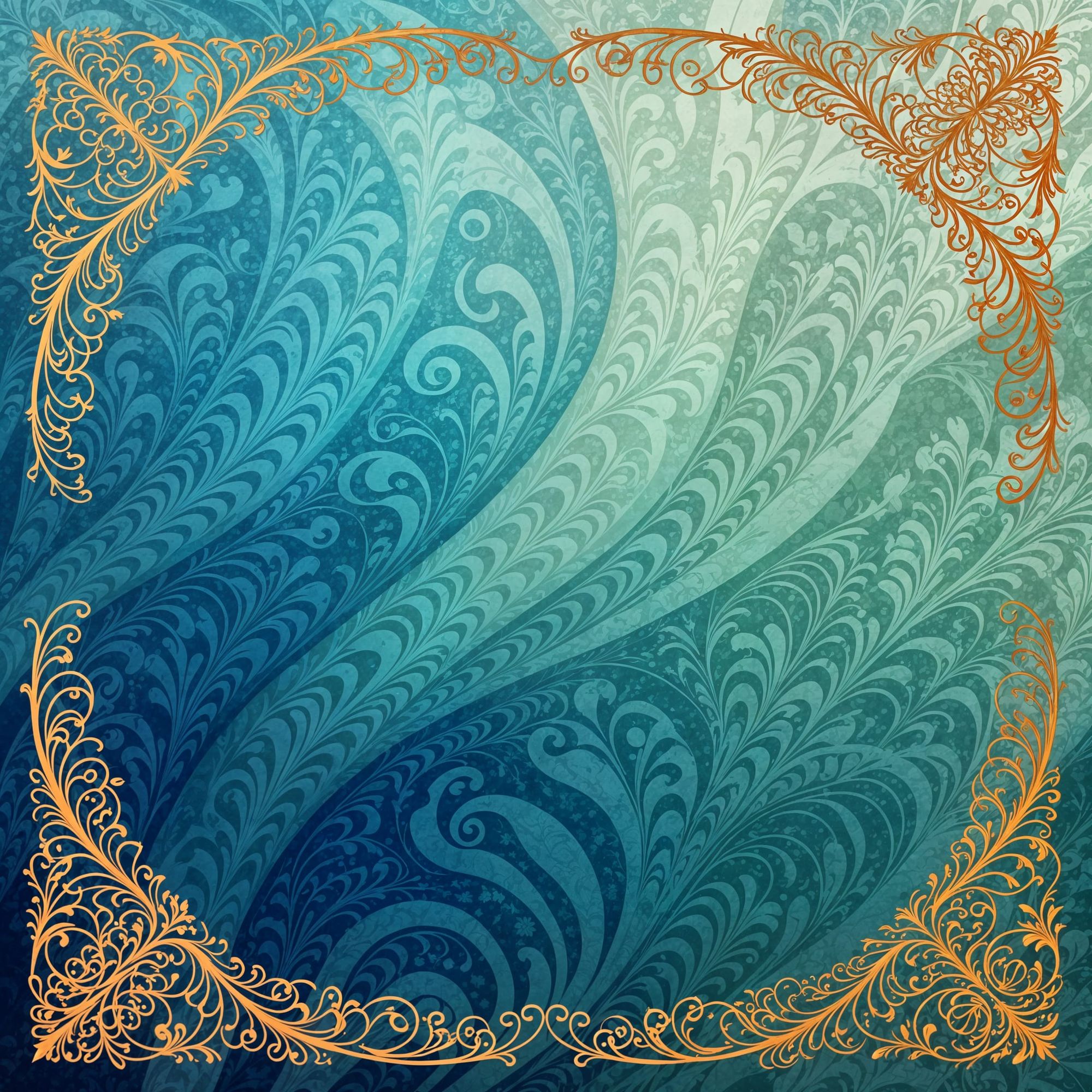 Постепено нијансирање плаве и зелене текстуре са орнаментима.