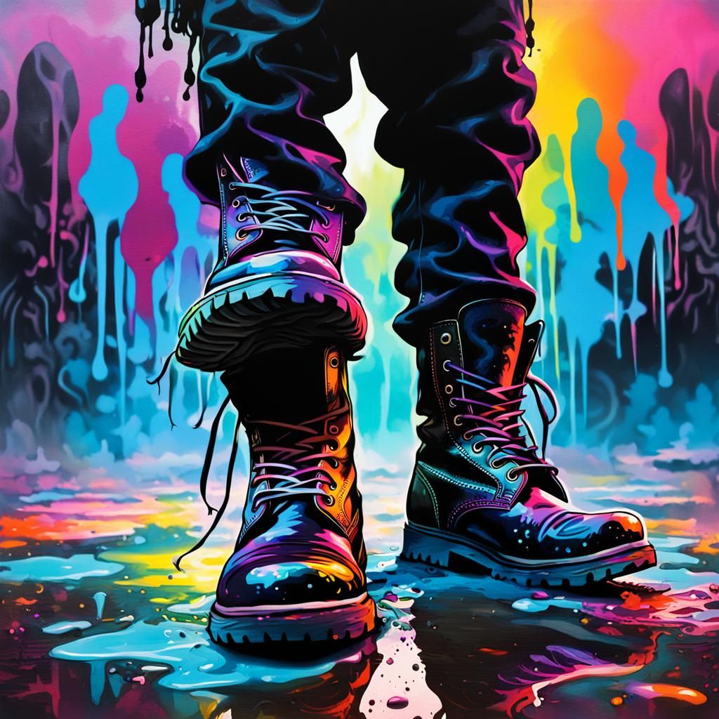 psychedelic colorful silhouette, dark creatures dancing in t...