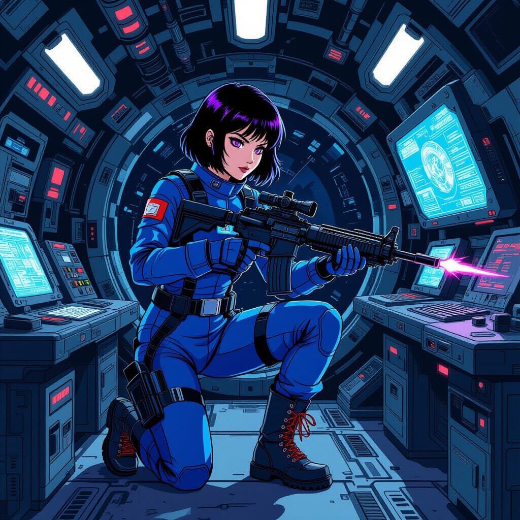 Astronaut in Spaceship Interior in Anime Style