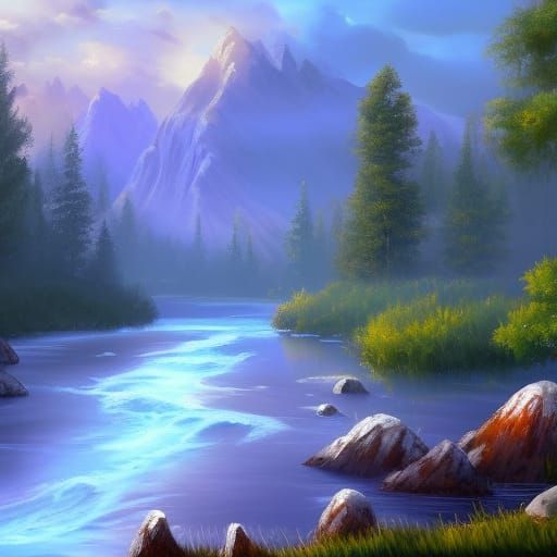 River Panting By Bob Ross
