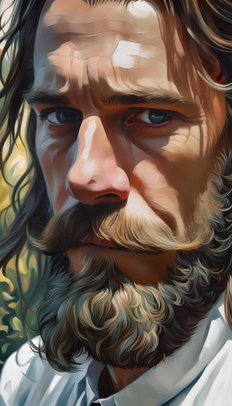 Detailed Oil Painting of Man with Mustache