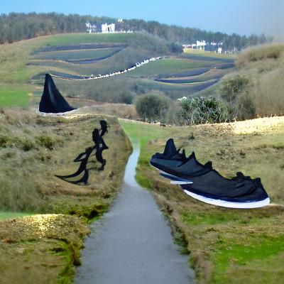 Black runners on a hilly meandering pathway