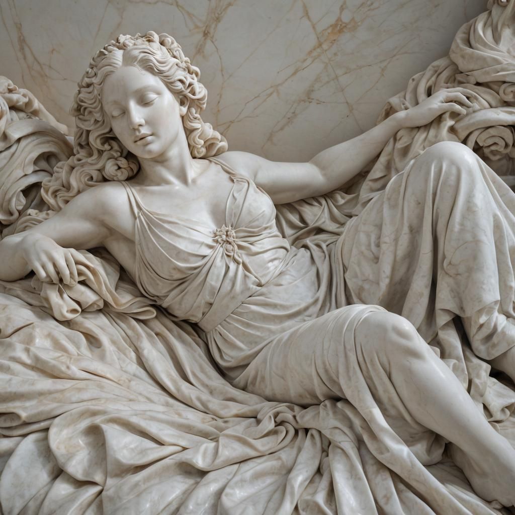 Baroque Sculpture of Reclining Woman in Marble
