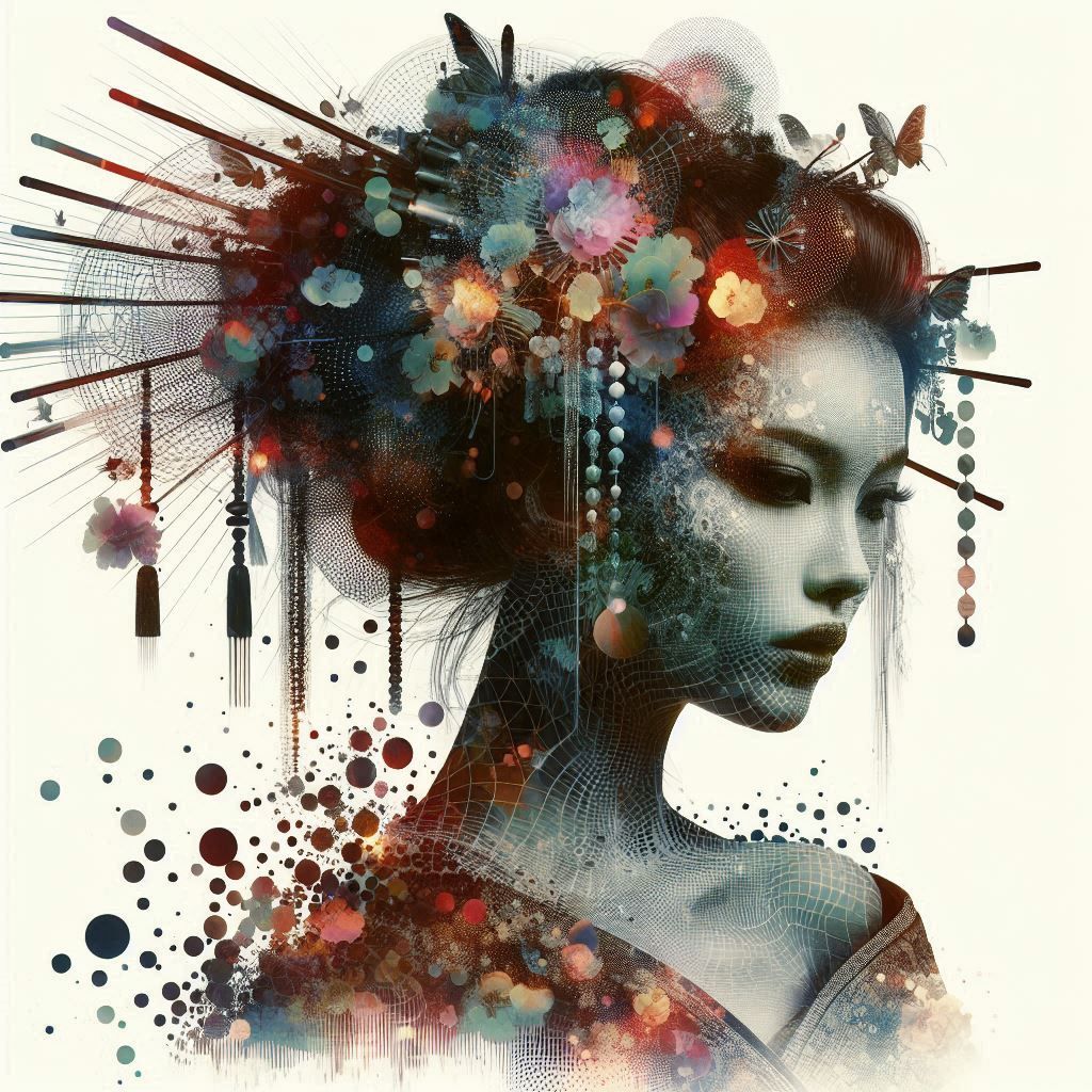 double exposure beautiful fantasy DALL-E 3 portrait landscape..