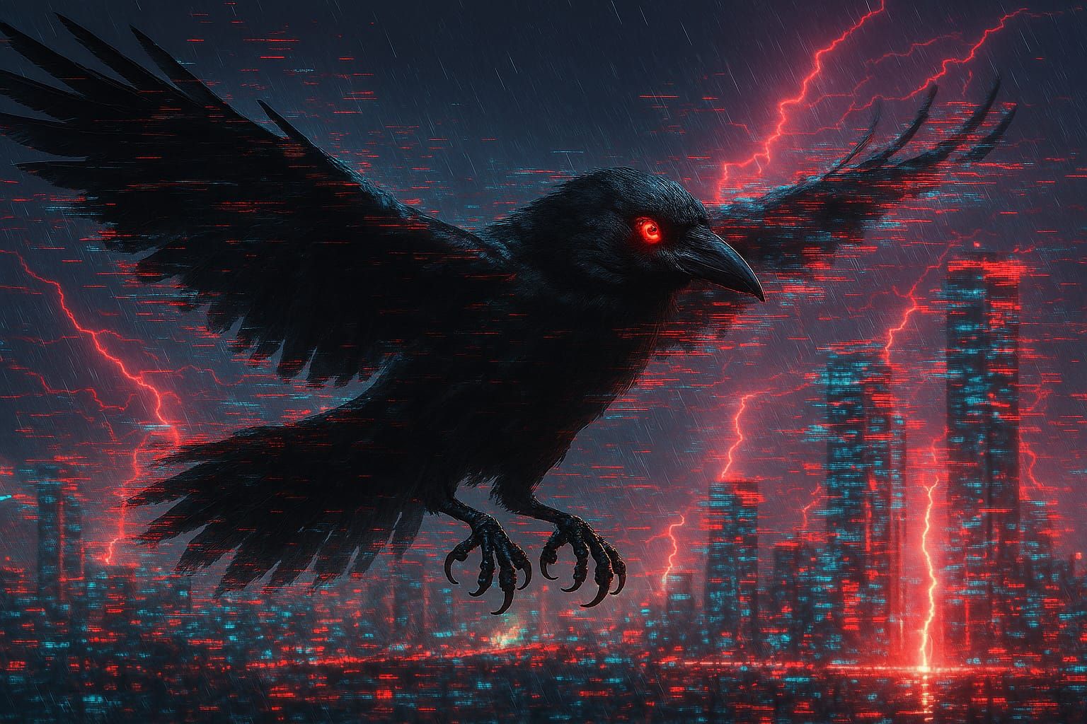 Raven in a Glitch Storm