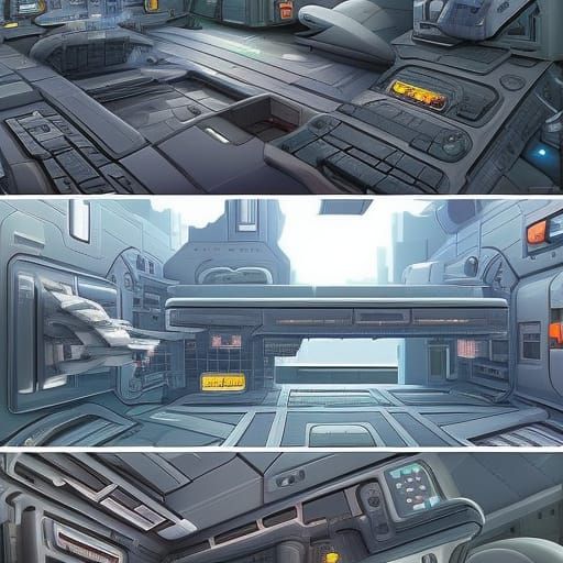 Spaceship cabin viewed from up. intricately detailed photore...