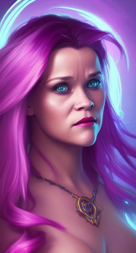 Stunningly Beautiful Reese Witherspoon Neon And Purple Hair Fantasy Art Fae Priestess World 