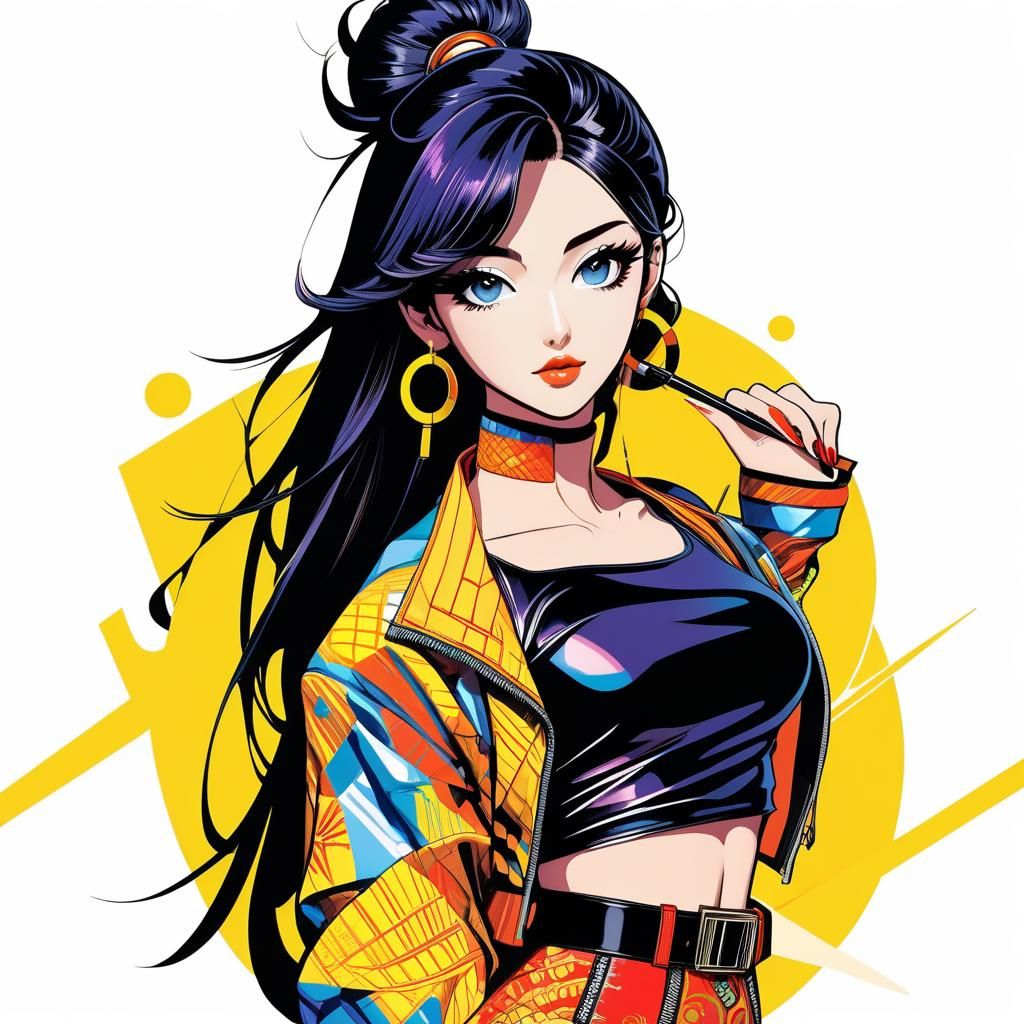 Anime-Style Fashion Illustration with Vibrant Colors