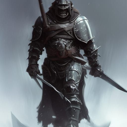 Orc with a heavy cowl clad in armor. Lost in a battlefield. - AI ...