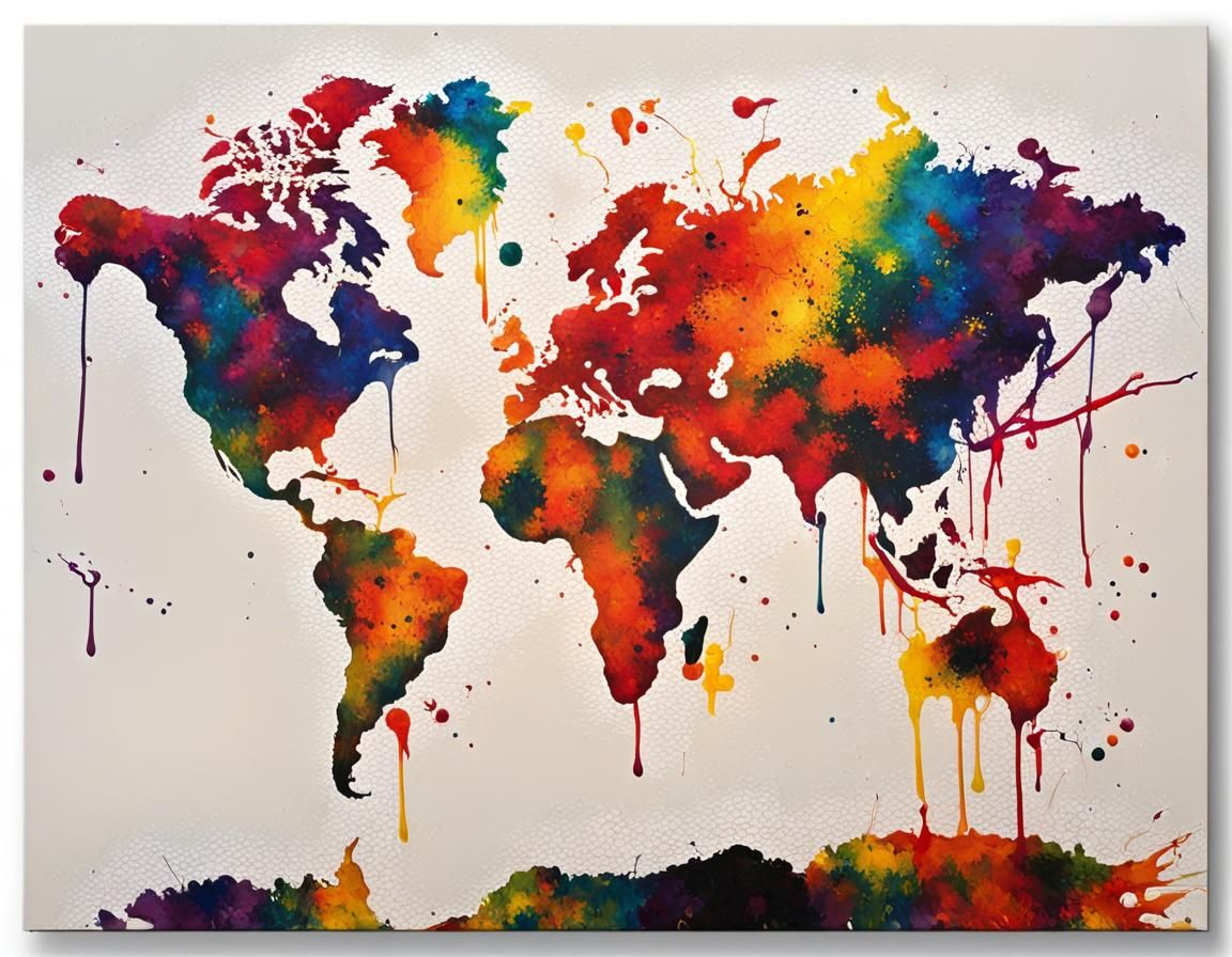 À world map made by colorful ink splatters.  by @Steve Dufour