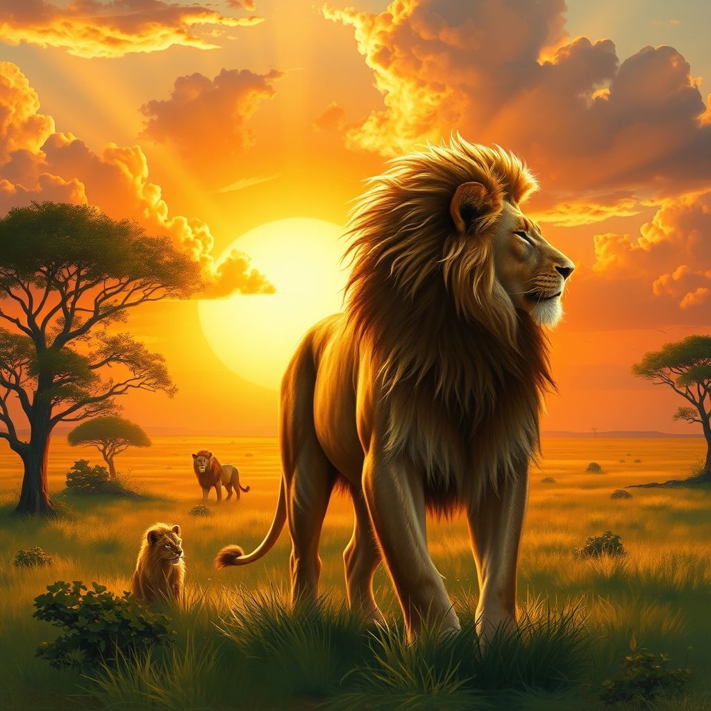 A digital illustration of a lion