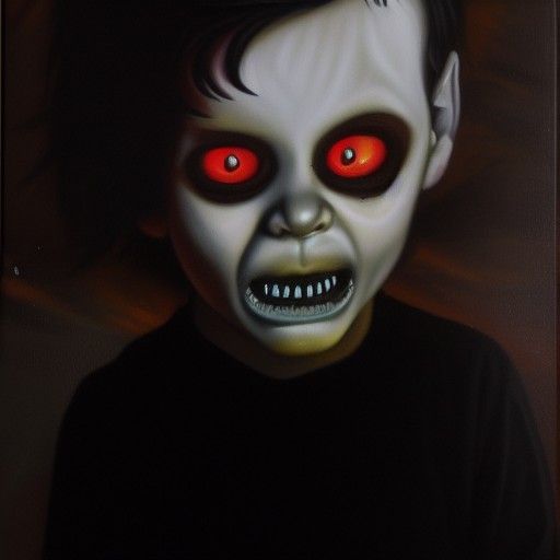 Scary oil painting of evil boy