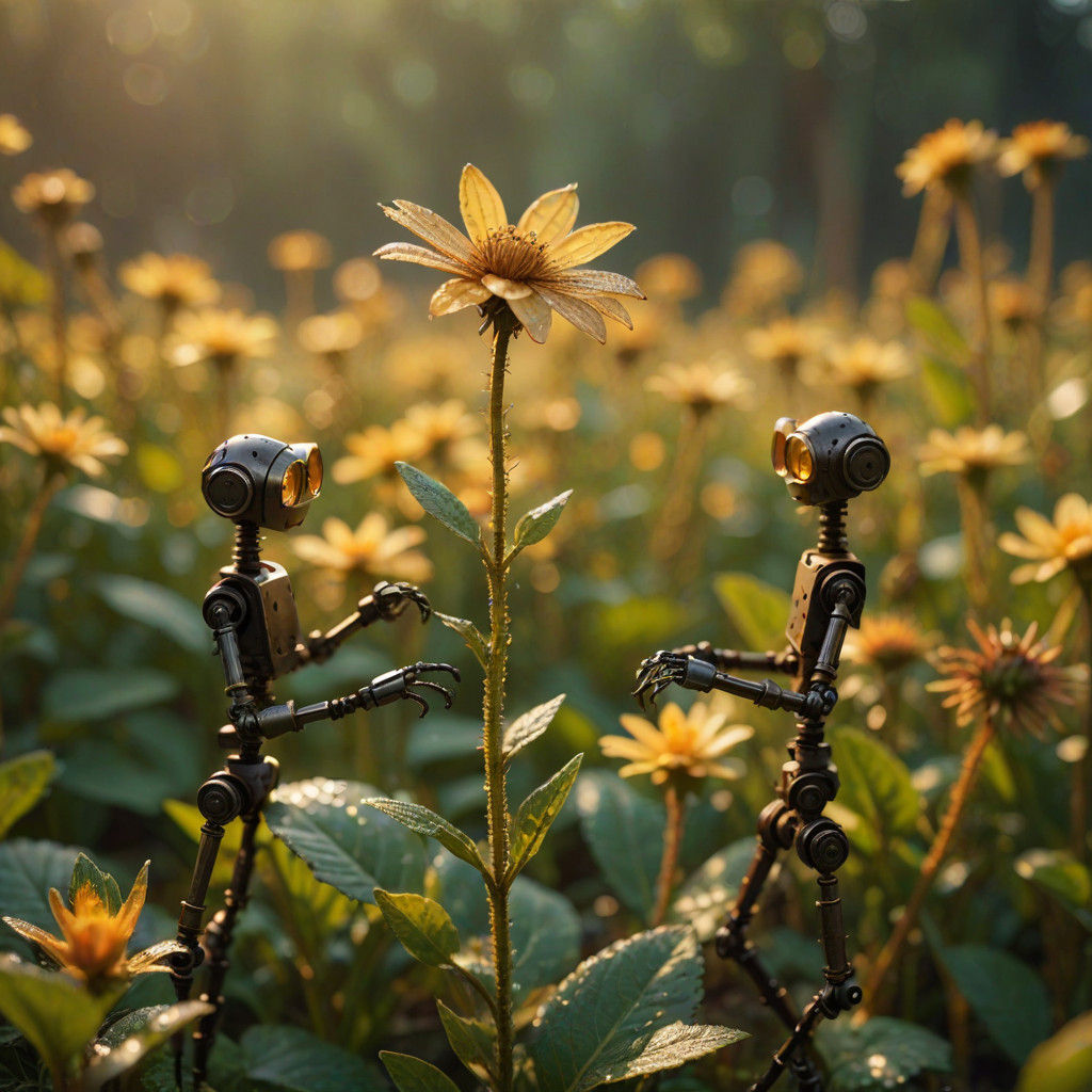 tiny-robots on stalks-made-of-rusty-jointed-coupling-rods, connecting-rods, springs and knuckle-joints.

these tiny-robots only have upper b...