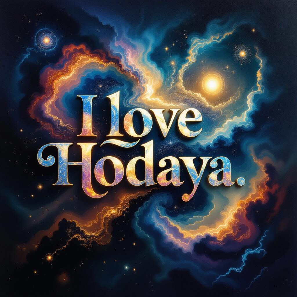 Cosmic Hebrew Art: Love Message in Surreal Style