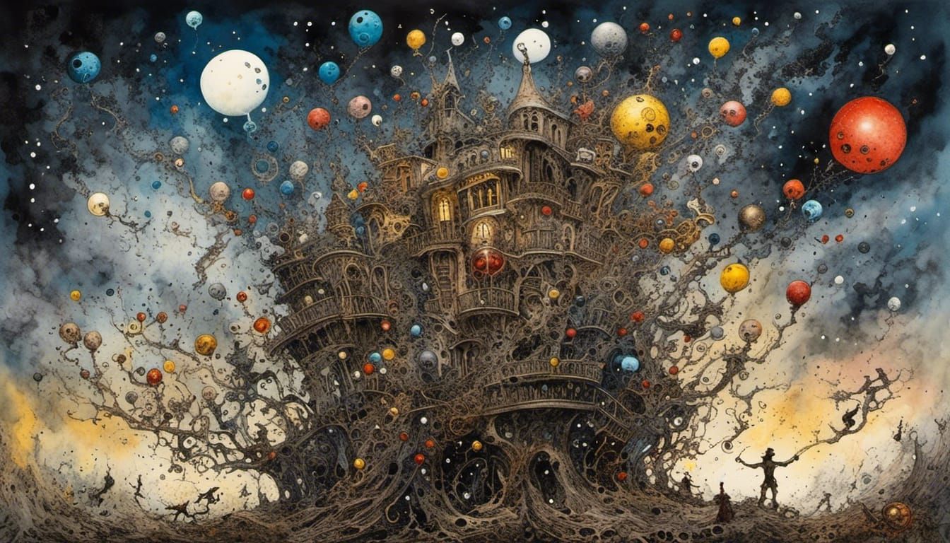 "Look Up (To See What's Coming Down)" epic surreal watercolo...