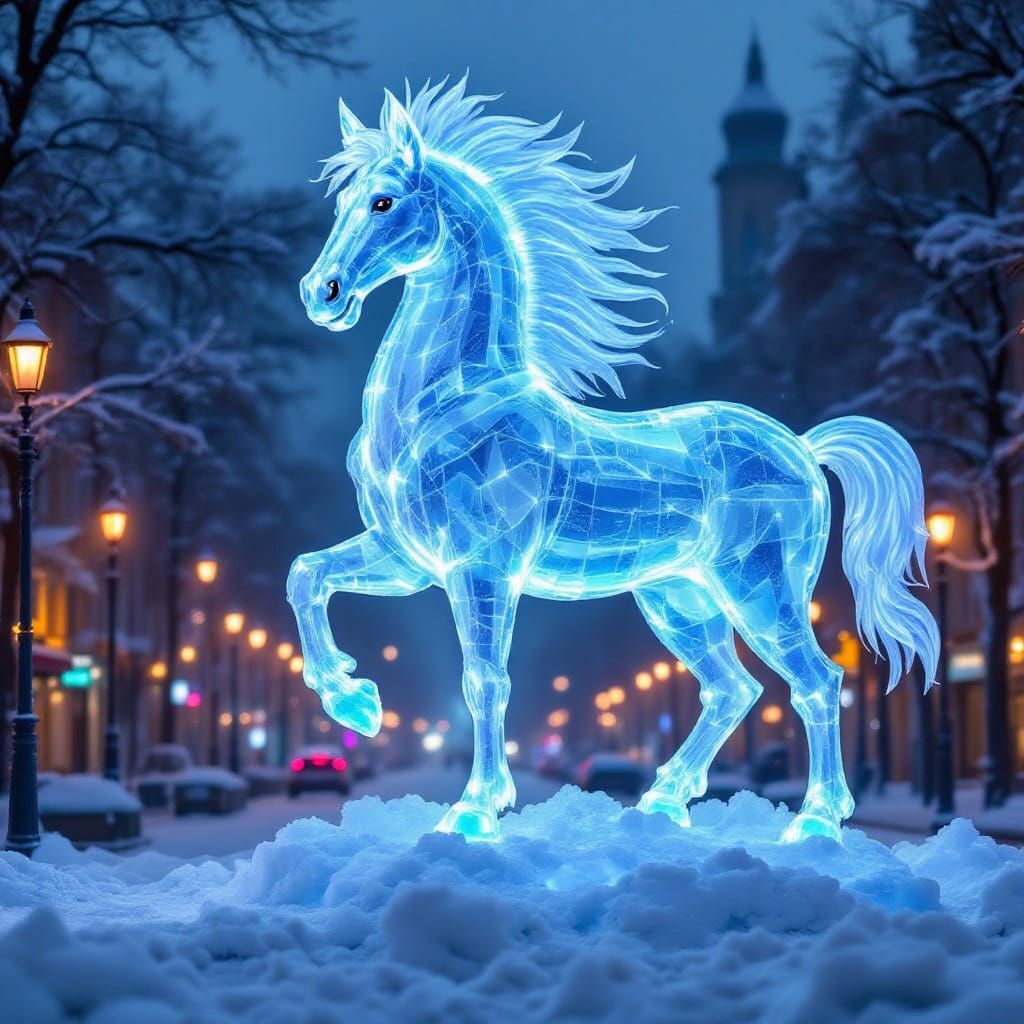 Ice sculpture of a majestic horse