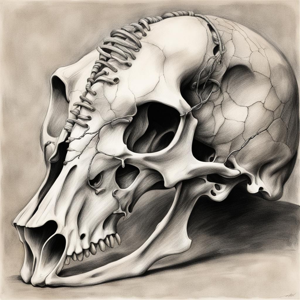 pencil drawing of a horse skull