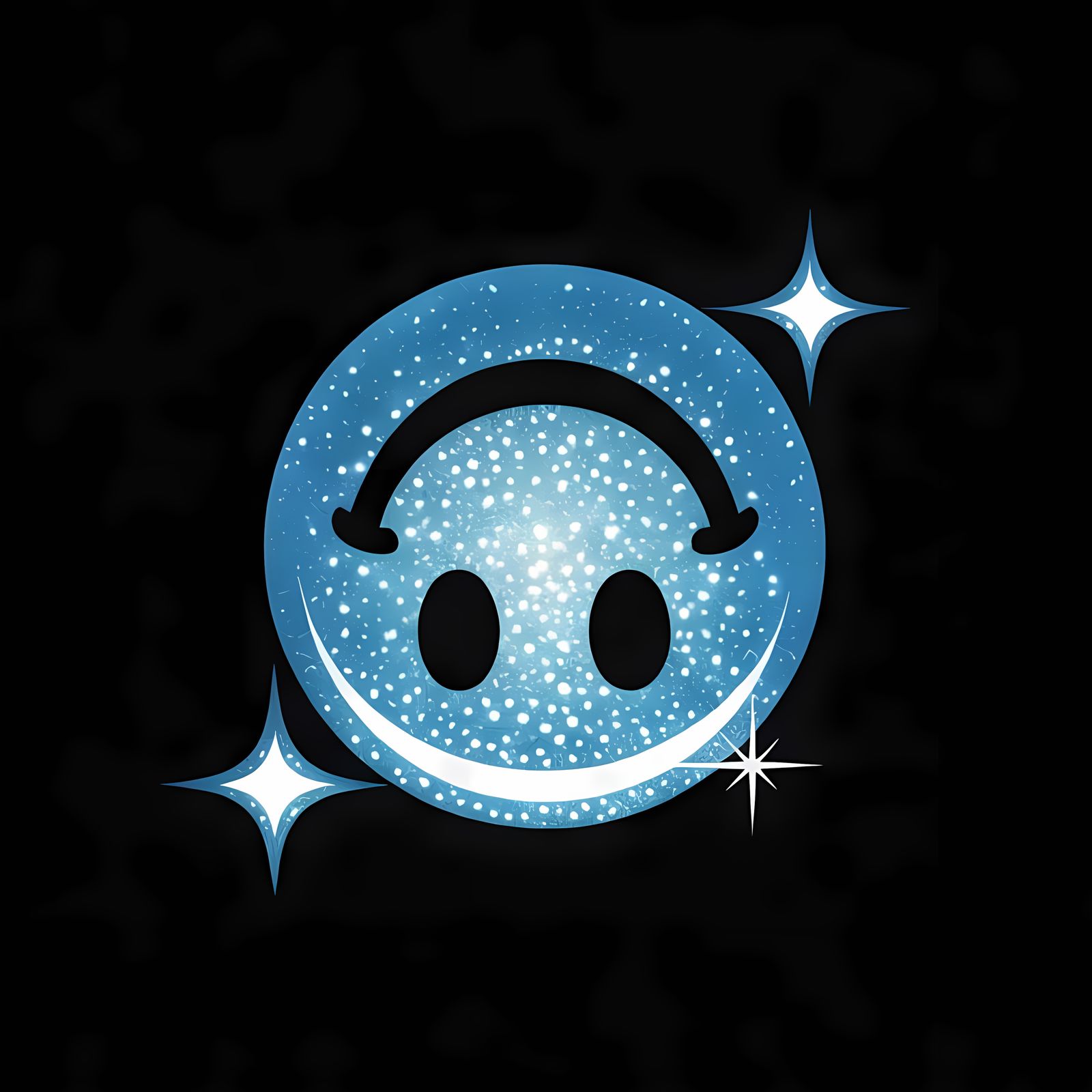 Sparkling Cyan Smiley Emoji on Black