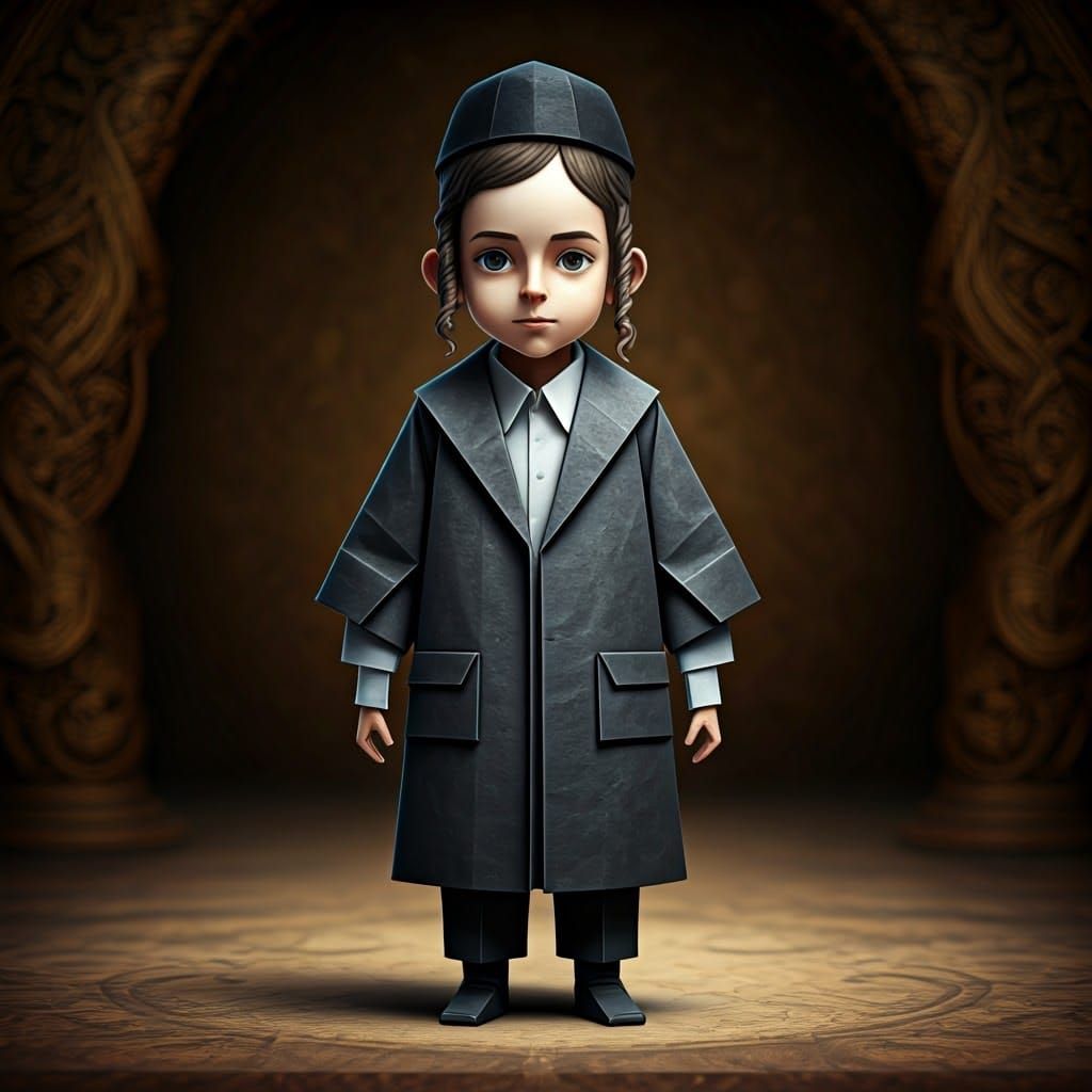 Orthodox Jewish Boy in Origami Attire