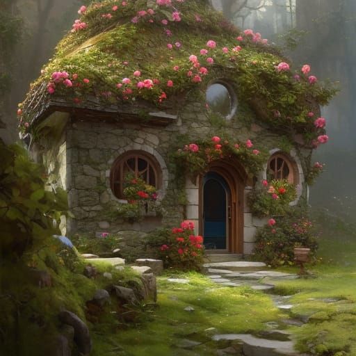 Miniature stone cottage created for elves  by @Virginia Allain