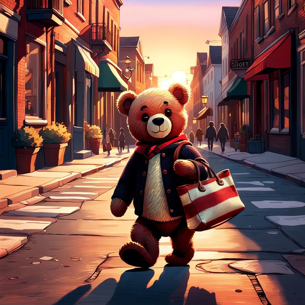 Teddy Bear's City Return: Pixar-Inspired Digital Art