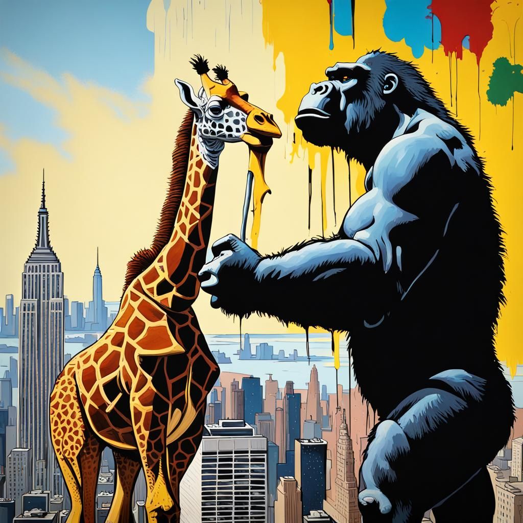 Basquiat paints a giraffe on the empire state building while...
