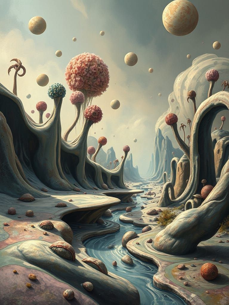 Dreamlike Surreal Landscape in Oil Painting Style