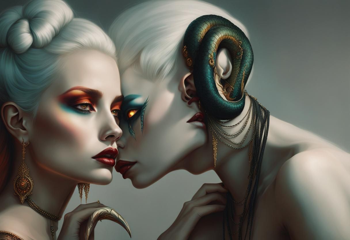 painting by TAlessio Albi of beautiful albino Solarpunk demon-woman and ...