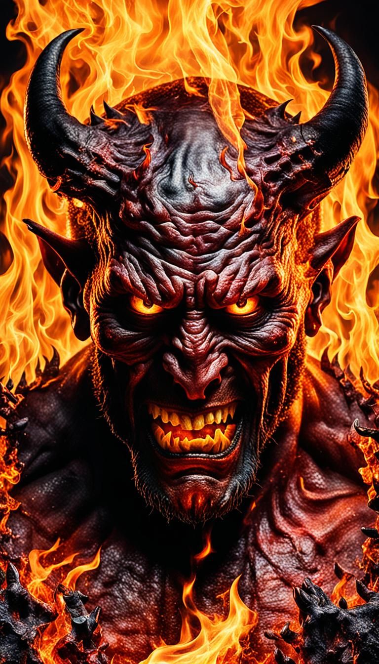 Portrait of the devil engulfed in fire
