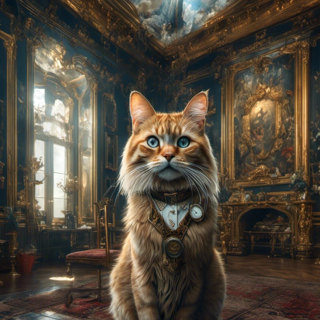 <lora:MJ6 Surrealism v2:1.0> A cat with a monocle, overseeing a museum of oddities and curiosities from around the world in its mansion, dig...