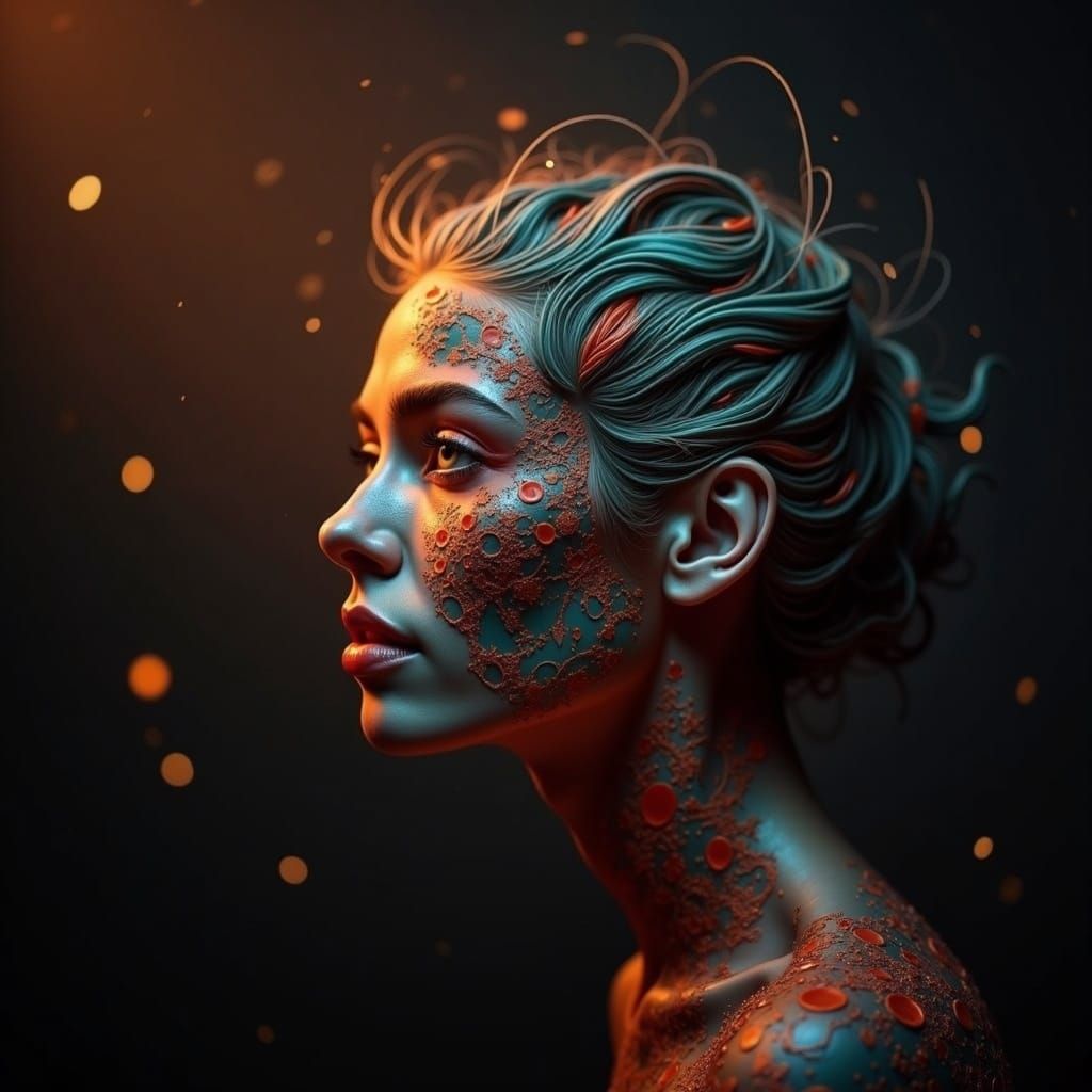  An intricate, delicate sculpture carved from a single block of marble, depicting a harmonious blend of abstract and realistic forms. One si... - Start Image 2