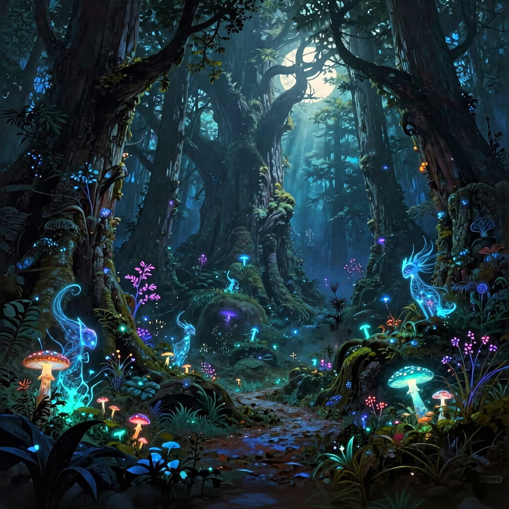 Ethereal Forest at Night: Dark Fantasy Concept Art
