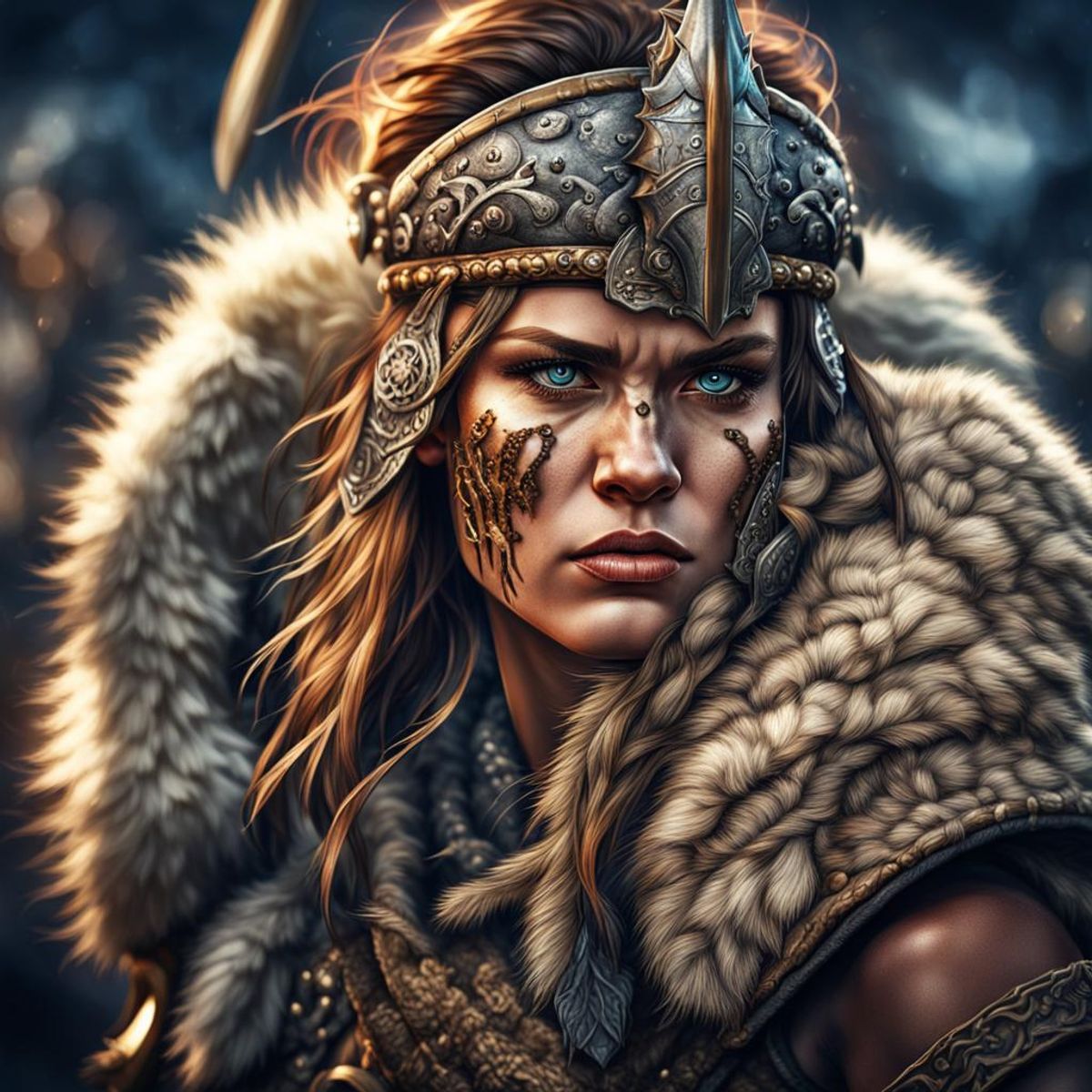 Photorealistic portrait of a stunning female barbarian warrior wearing ...